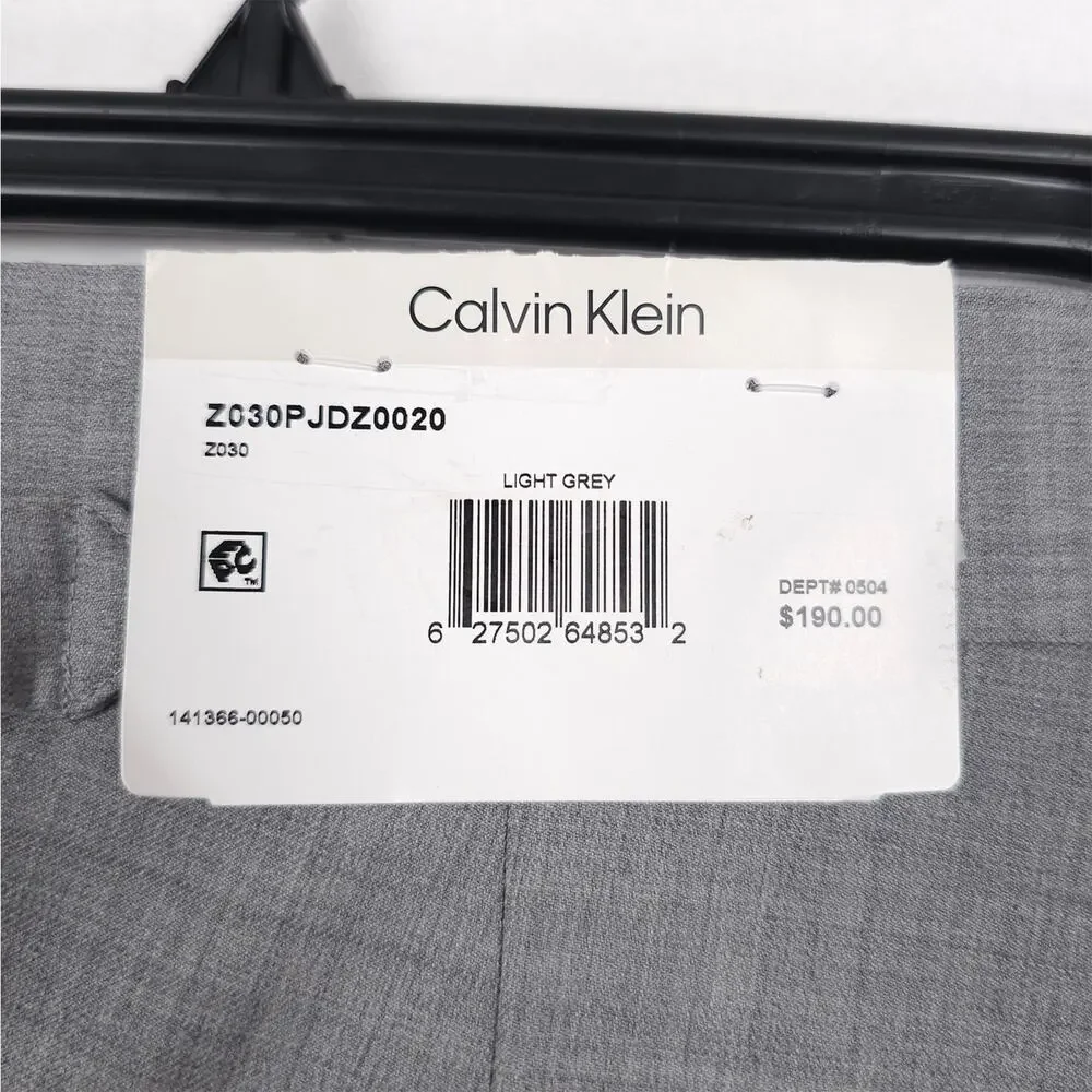 Calvin Klein Mens Slim Fit Wool Dress Pants 34x30 Light Grey Solid Pleated NWT
